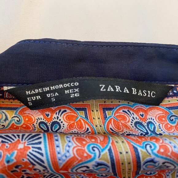 Zara Basic White, Blue, and Orange Flowy V-Neck Tunic - Picture 6 of 8